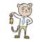 comic cartoon business cat with dead mouse