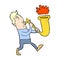 comic cartoon man blowing saxophone