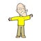 comic cartoon old man spreading arms wide