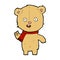 comic cartoon waving teddy bear with scarf