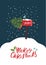 Comic Christmas Card. The Christmas Tree in the Mailbox and the Bird. Vector Illustration for Festive Postcard