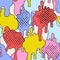 Comic dripping blots background in pop art, graffiti style. Funky paint drips, staines, drops seamless pattern