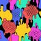 Comic dripping blots background in pop art, graffiti style. Funky paint drips, staines, drops seamless pattern