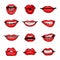 Comic female lips set. Colorful vector illustration in pop art retro comic style.