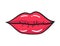 Comic female red lips sticker. Women mouth with lipstick in vintage comic style. Rop art retro illustration