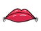 Comic female red lips sticker. Women mouth with lipstick in vintage comic style. Rop art retro illustration