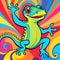Comic Gecko lizard happy cartoon psychedelic color
