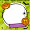 Comic Halloween round frame with Pumpkins, stars and bats