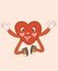 Comic-inspired happy heart character, designed in a chic retro 60s-70s cartoon style. Ideal as love stickers for posters