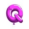 Comic letter Q in shape of bright violet balloon. Cartoon