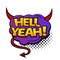 Comic lettering Hell Yeah. Comic speech bubble with emotional text Hell Yeah. Vector bright dynamic cartoon illustration in retro