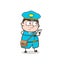 Comic Postman Reading Messages in Mobile Vector