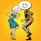 Comic smiley Emoji dancers man woman