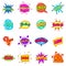 Comic sound cloud set icons set, cartoon style