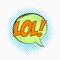 Comic speech bubble with emotions - LOL. Cartoon sketch of dialog effects in pop art style on dots halftone background. Vector.