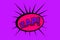 Comic speech bubble or sound. Cartoon expression on purple background