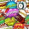 Comic speech bubbles seamless pattern. Rocket. Alarm clock. Vector