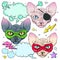 Comic style colorful icons, set cats, the cat is the hero in the mask and the cat pirate