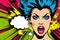 Comic Style Punk Woman Shouts with Vivid Lips on Colorful Pop Art Background - Generative AI