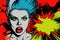 Comic Style Punk Woman Shouts with Vivid Lips on Colorful Pop Art Background - Generative AI