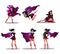 Comic superwoman actions in different poses. Female superhero vector cartoon characters. Illustration of superhero woman cartoon