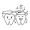 Comic teeth couple with toothbrush kawaii