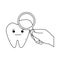 Comic tooth with dentist and magnifying glass