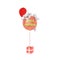 Comical 3D illustrated man climbs balloon