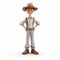 Comical 3d Model Of A Boy In White Cowboy Clothing