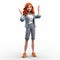 Comical 3d Model Of Young Female With Red Hair