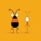 Comical Bug And Little Girl: Whimsical Minimalism Vector Illustration