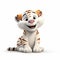 Comical Cartoon Tiger Sitting On White Background - Pixar-style 3d Animation