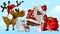 Comical and funny Christmas illustration with Santa Claus, deer, cat with rat, Bunny in cartoon style to design your cards