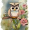 Comical Graduation Owl - Entertaining Kids\\\' Storybook Style Muted Watercolor Art