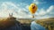 A comical hot air balloon in the shape of a giant rubber ducky,