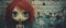 Comical mugshot pose of a strange toy doll with red hair against urban graffiti wall art - generative AI