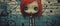 Comical mugshot pose of a strange toy doll with red hair against urban graffiti wall art - generative AI