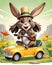 Comical rabbit car travel flowers cartoon