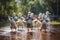 In a comical twist, a squad of dapper ducks engage in an epic dance battle, feathers flapping and beaks quacking illustration