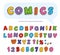 Comics font design. Funny hand drawn letters and numbers.
