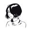 Comics style graphic illustration. Cute anime girl with short hair