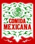 Comida Mexicana, Mexican Food spanish text Menu and Sign illustration