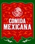 Comida Mexicana, Mexican Food spanish text Menu and Sign illustration