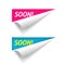 Coming soon banner on corner peel flip paper fold vector, new product release advertising folded sticker, twisted up