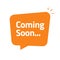 Coming soon bubble speech vector announcement icon flat cartoon illustration, new product release advertising design