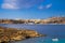 Comino, Malta - Motorboat and yacht at the famous Blue Lagoon on the island of Comino