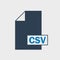 Comma Separated Values CSV file format icon on gray background.