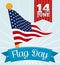 Commemorative Pennant in Flagpole and Ribbon with Flag Day Greeting, Vector Illustration