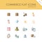 Commerce. Box, diamond, hand, swiping machine, security, money and calendar group. Isolated color icon set. Flat vector