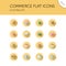 Commerce. Store, tag, wallet, pay, label, money, location and call center group. Isolated icon set in a circle. Flat vector